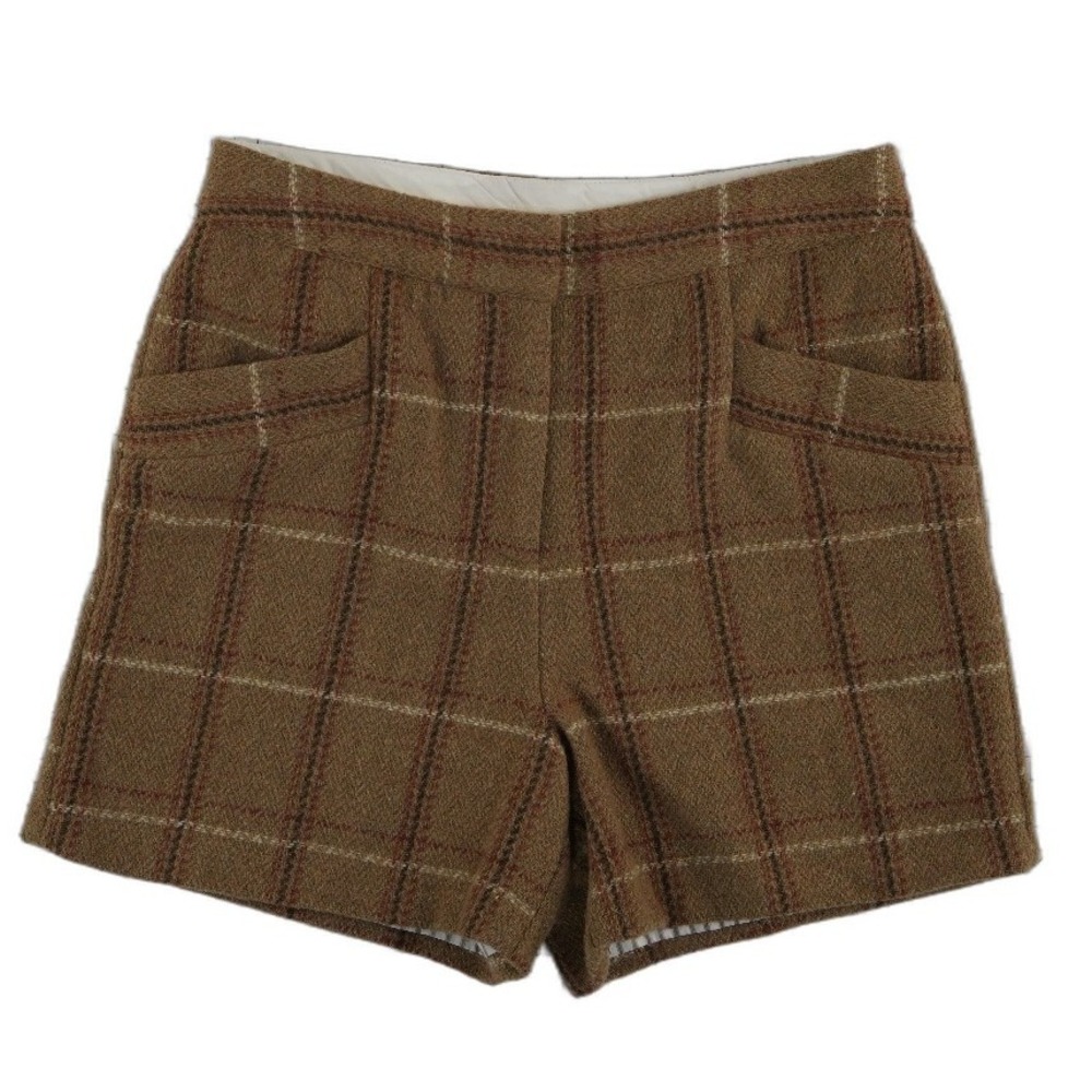 A Loves A Anthropologie Plaid Shorts Women's Size 6 Brown Wool Blend Lined